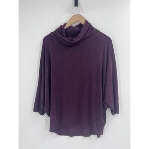 Chicos Travelers Purple Turtleneck Batwing Pullover medium (1) Slinky Knit